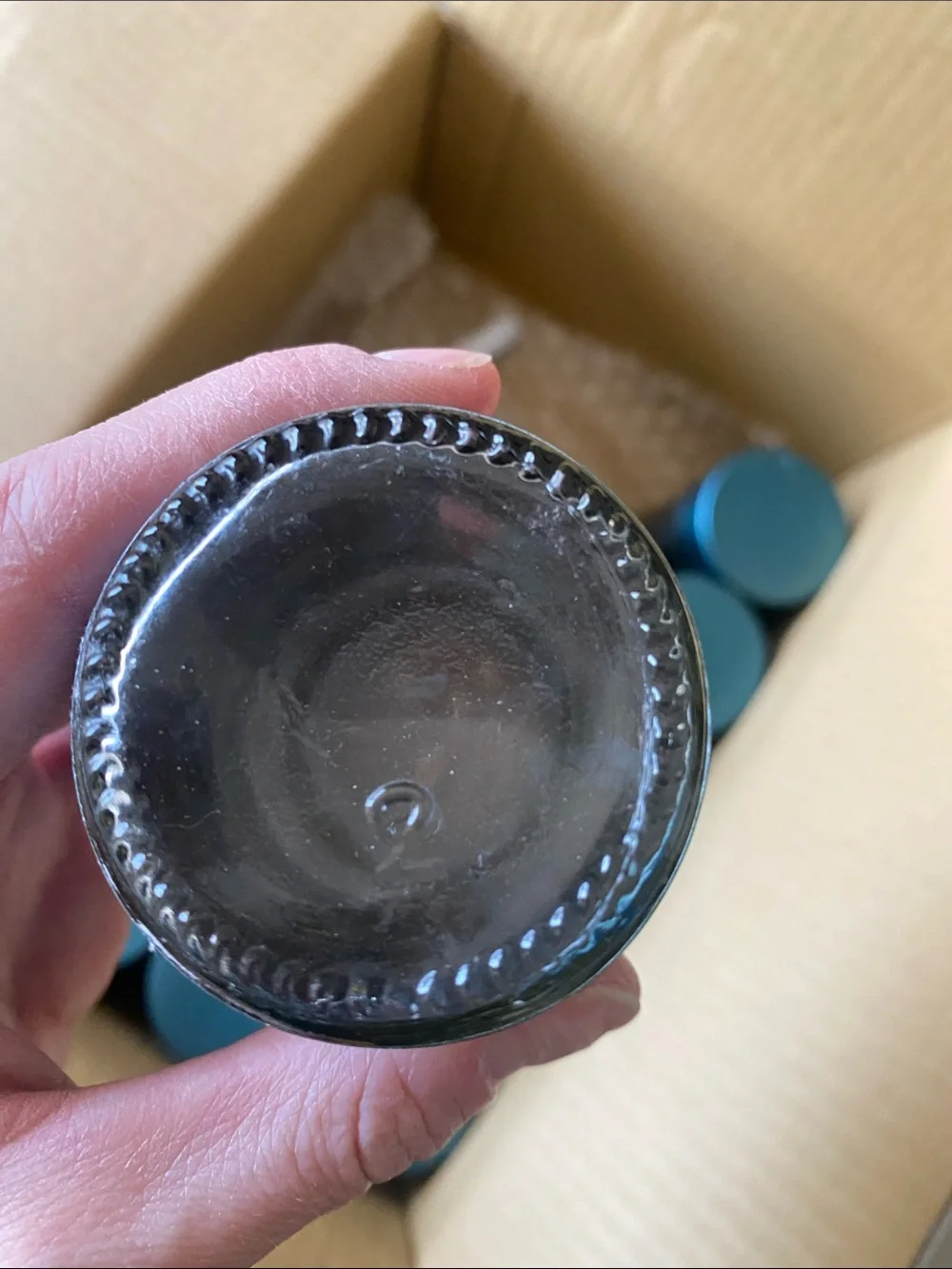 🌼 Never Used Teal Blue Glass Spice Jars with Window (Set) of 12